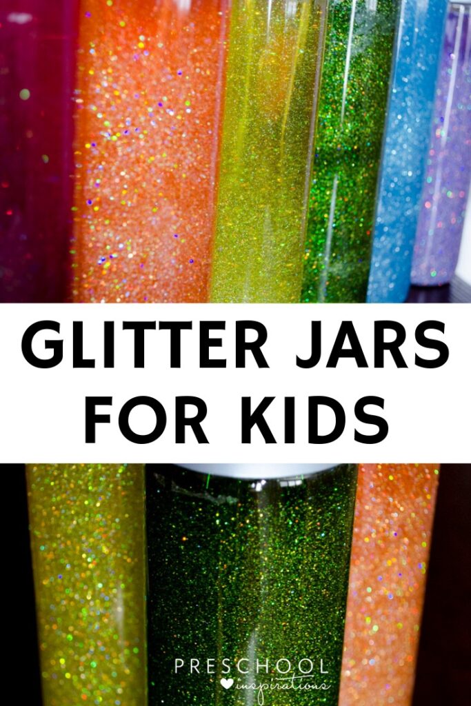 Glitters jars as a calming activity and sensory bottle for kids, #preschool #kindergarten #sensorybottle 