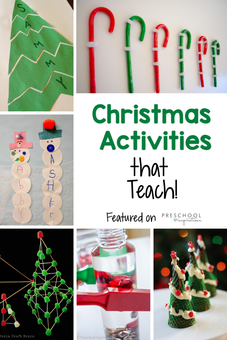 Teachers, parents, and kids alike are sure to love these preschool Christmas activities that teach! Find fun themed science, math, motor skills, and other activities! #preschool #prek #kindergarten #christmas #christmasforkids #christmasactivities #playandlearn #learningactivities