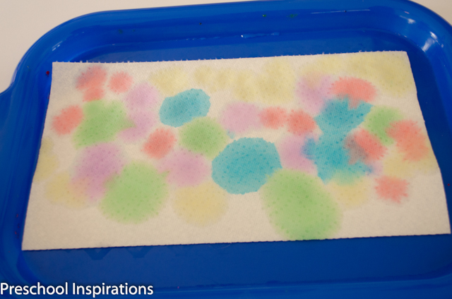 watercolor splotches on a paper towel