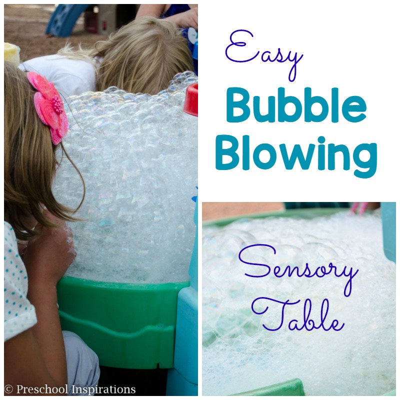 This is a perfect outdoor sensory experience. Let children make bubbles with a bubble blowing sensory table.