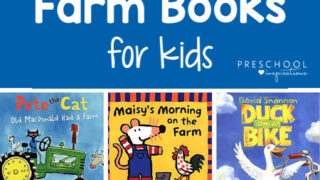 Books perfect for a farm or farm animals preschool theme! Wonderful books for circle time about farms, farming, farm to table, and more! #preschoolinspirations #preschool #farm #farmtheme #farmanimals