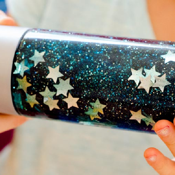 close up of a galaxy sensory bottle