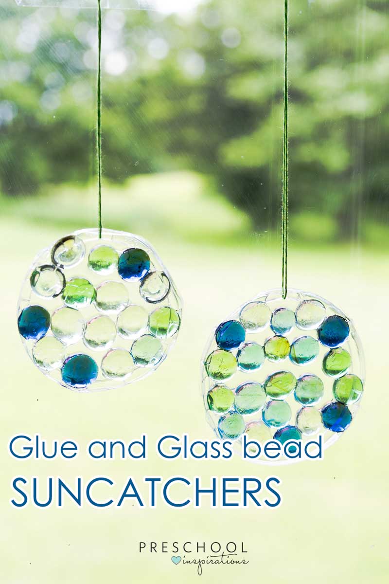 This preschool craft is a great way to decorate windows. Make a glass gem and glue suncatcher. #preschool #prek #kindergarten #toddleractivities #preschoolactivities #craftsforkids 