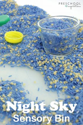 Enjoy this night sky sensory bin as part of an outer space preschool unit