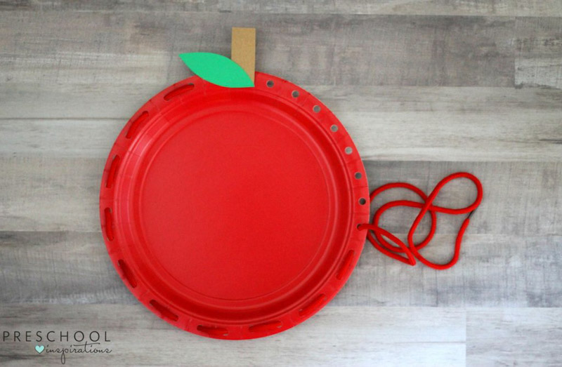 Lacing activity for a preschool apple theme