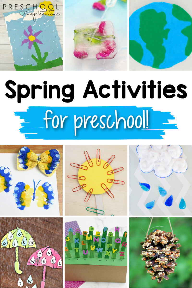 pinnable collage of nine different preschool activities with the text 'spring activities for preschool'