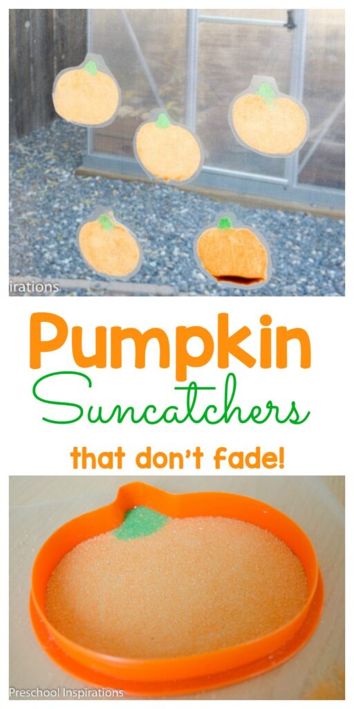 These pumpkin suncatchers are a perfect fall activity for children. #preschool #toddler #prek #fallidea #pumpkins #preschoolideas #preschoolactivities #preschoolcrafts