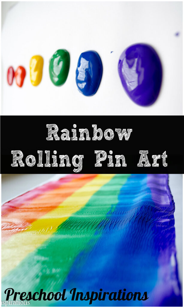 Rainbow Rolling Pin Art for preschoolers by Preschool Inspirations