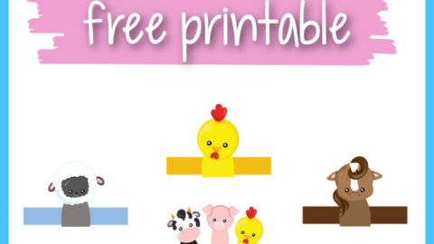 pinnable image of five printable farm animal finger puppets with the text 'farm animal finger puppets free printable'