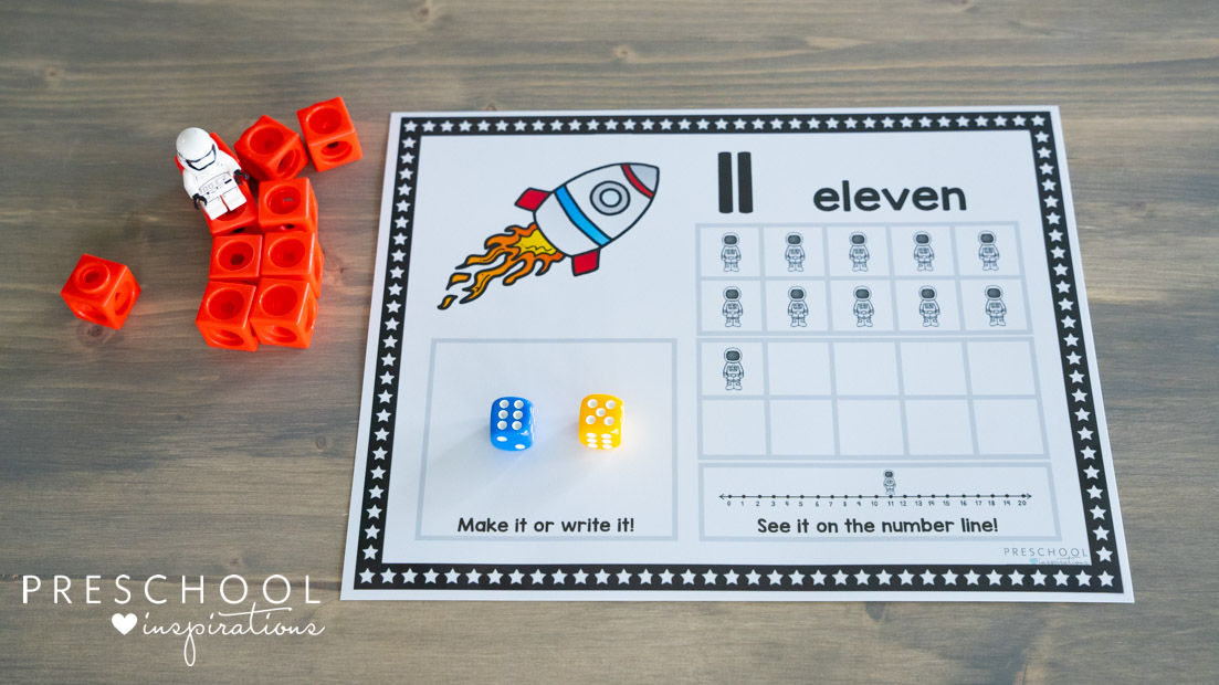 a space counting mat showing the number 11