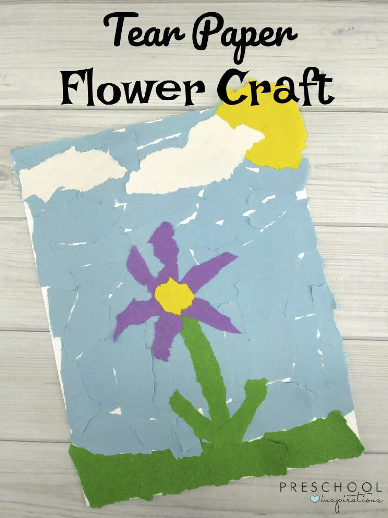 Torn paper flowers for kids to make