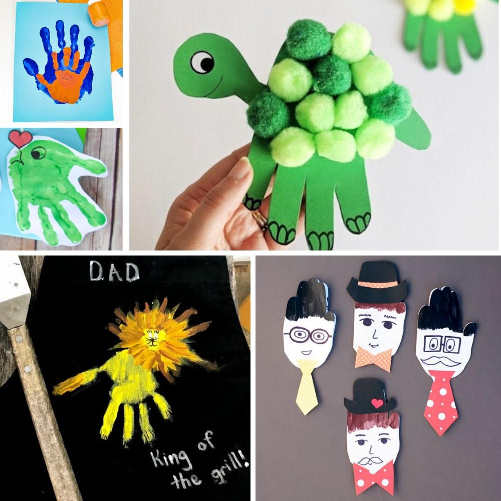 collage of father's day handprint crafts