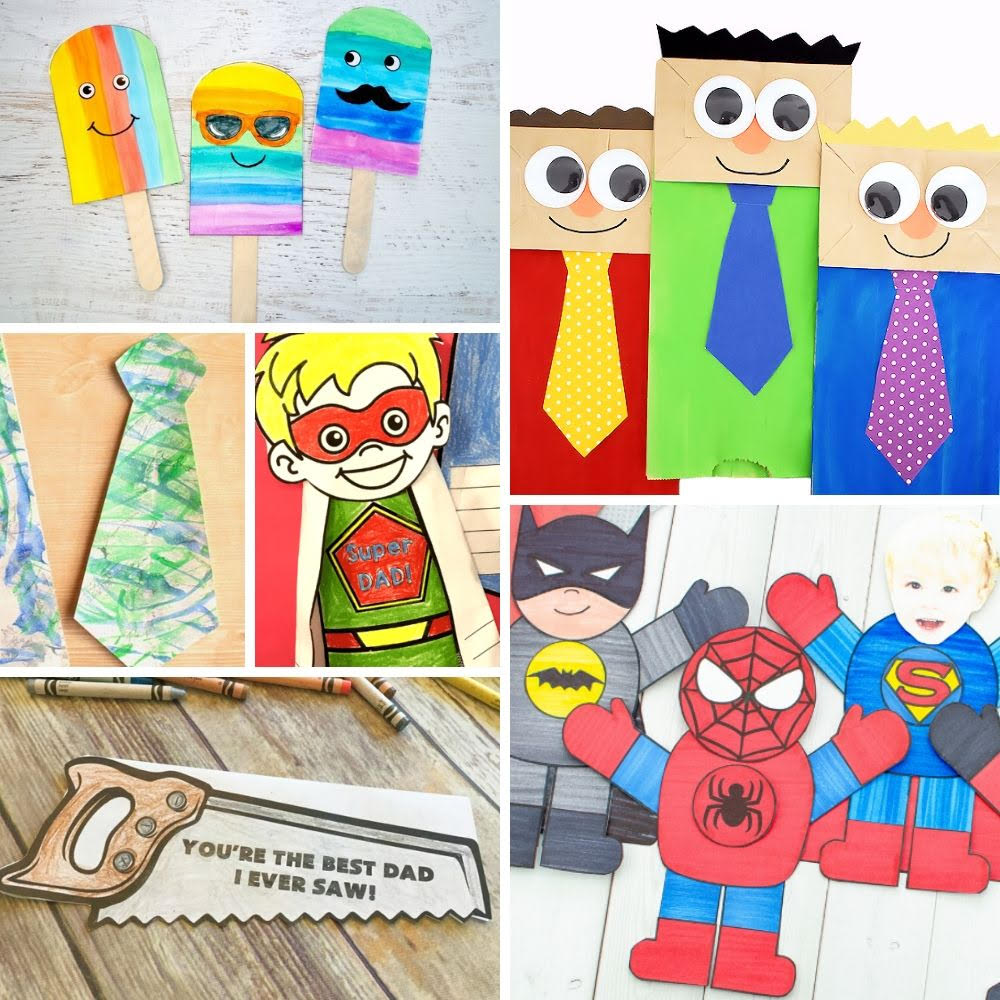 collage of 6 father's day craft ideas