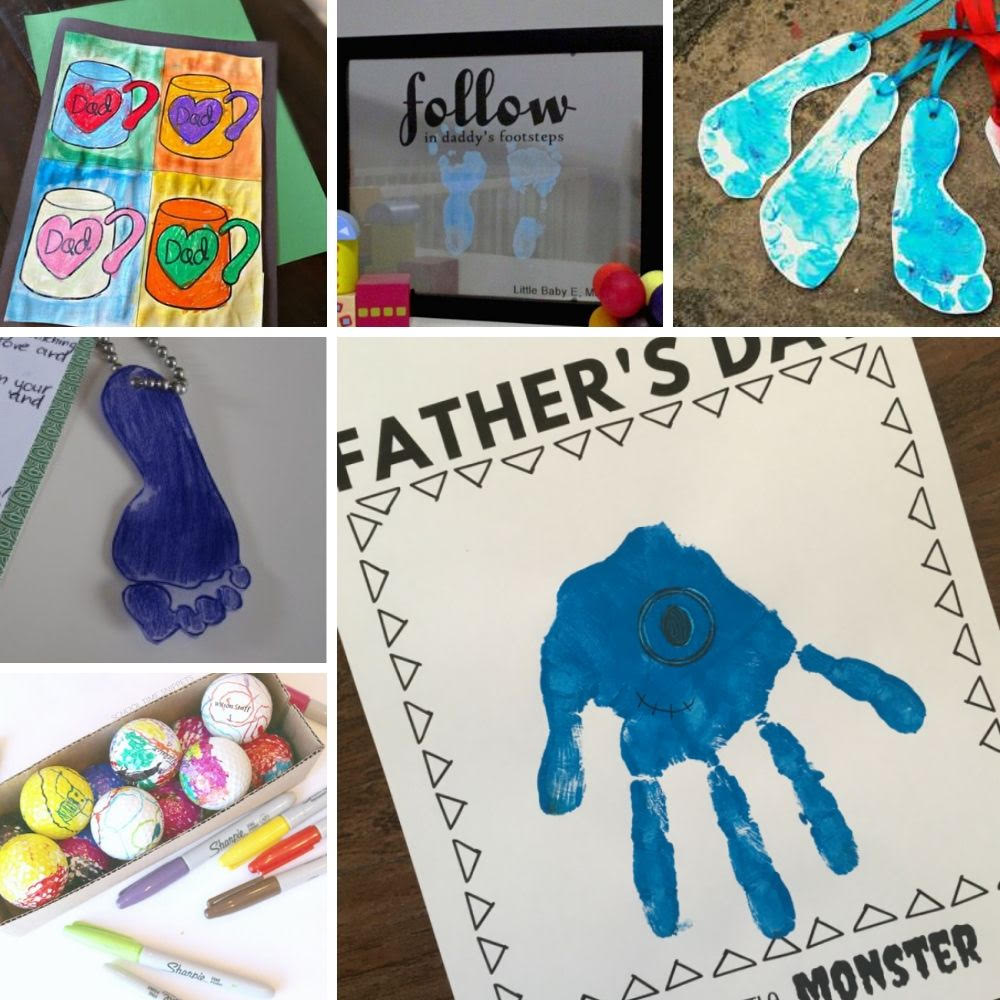 collage of 6 father's day crafts