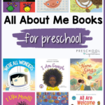 All About me pin image with 9 different all about me book covers for preschoolers