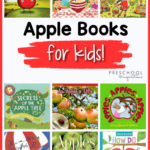 Apple Books pin image with 9 different apple book covers for kids