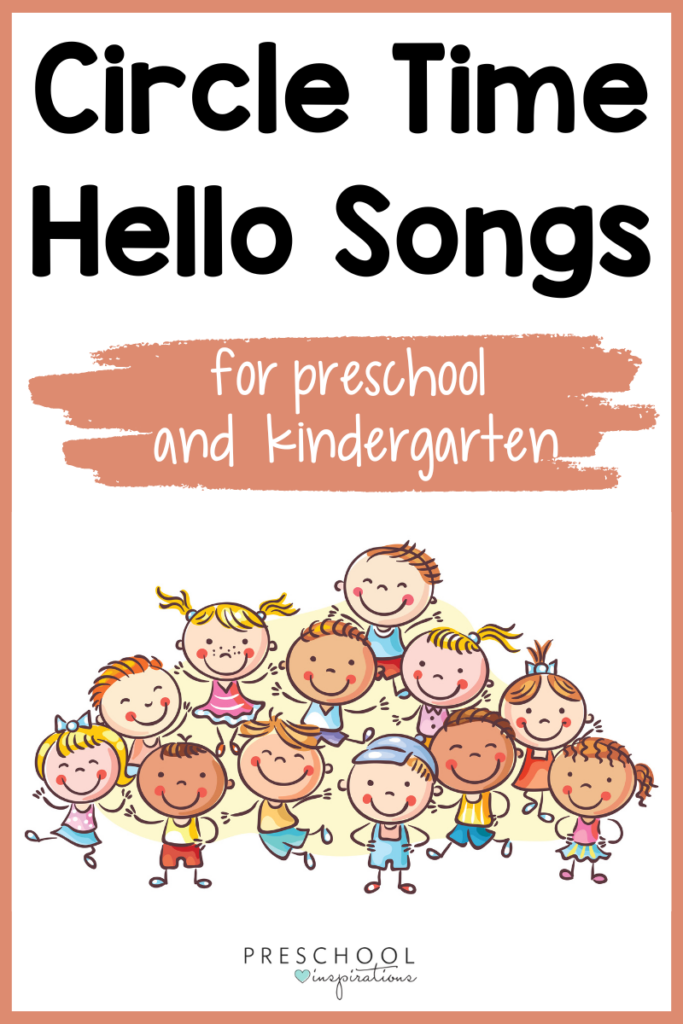 Use these hello songs for circle time for preschool or kindergarten. clipart children together for circle time with text circle time hello songs for preschool and kindergarten.