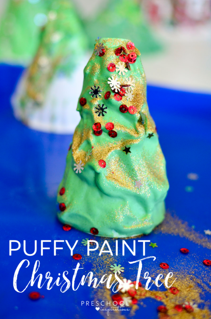 Make a puffy paint Christmas tree art activity for the perfect Christmas craft idea